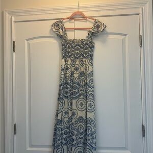 Elegant Blue and White Patterned Dress